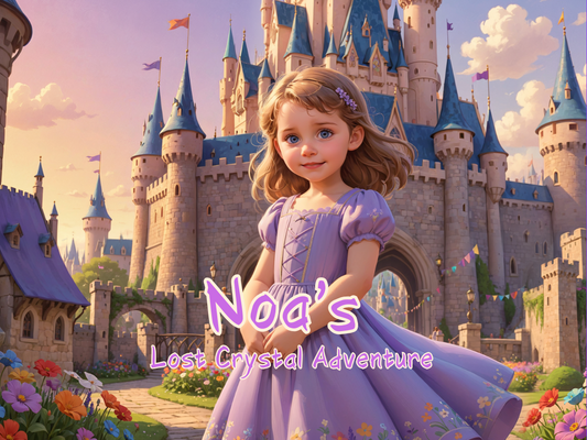 Cover of a personalized storybook starring a young girl as a princess